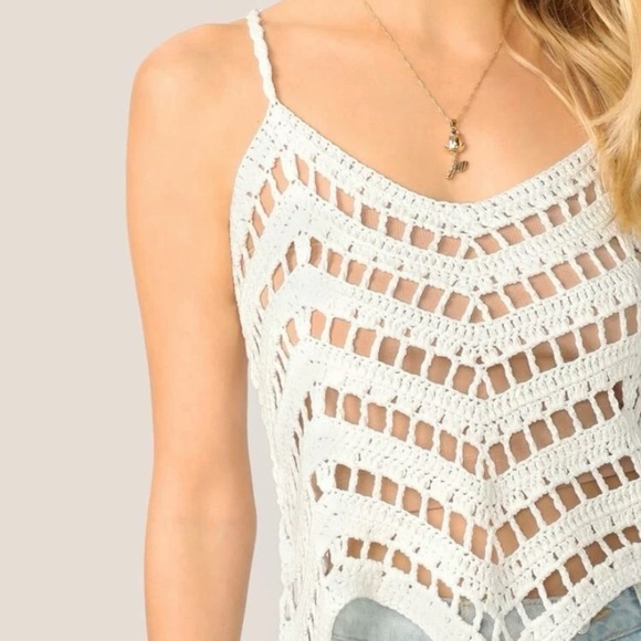 Crotchet Knit Cream Boho Festival Tank Top Size Small S - Picture 2 of 15